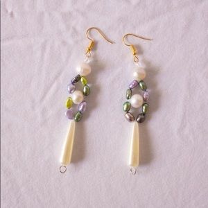 Routine’s Two Tier Purple Green Pearl Earrings